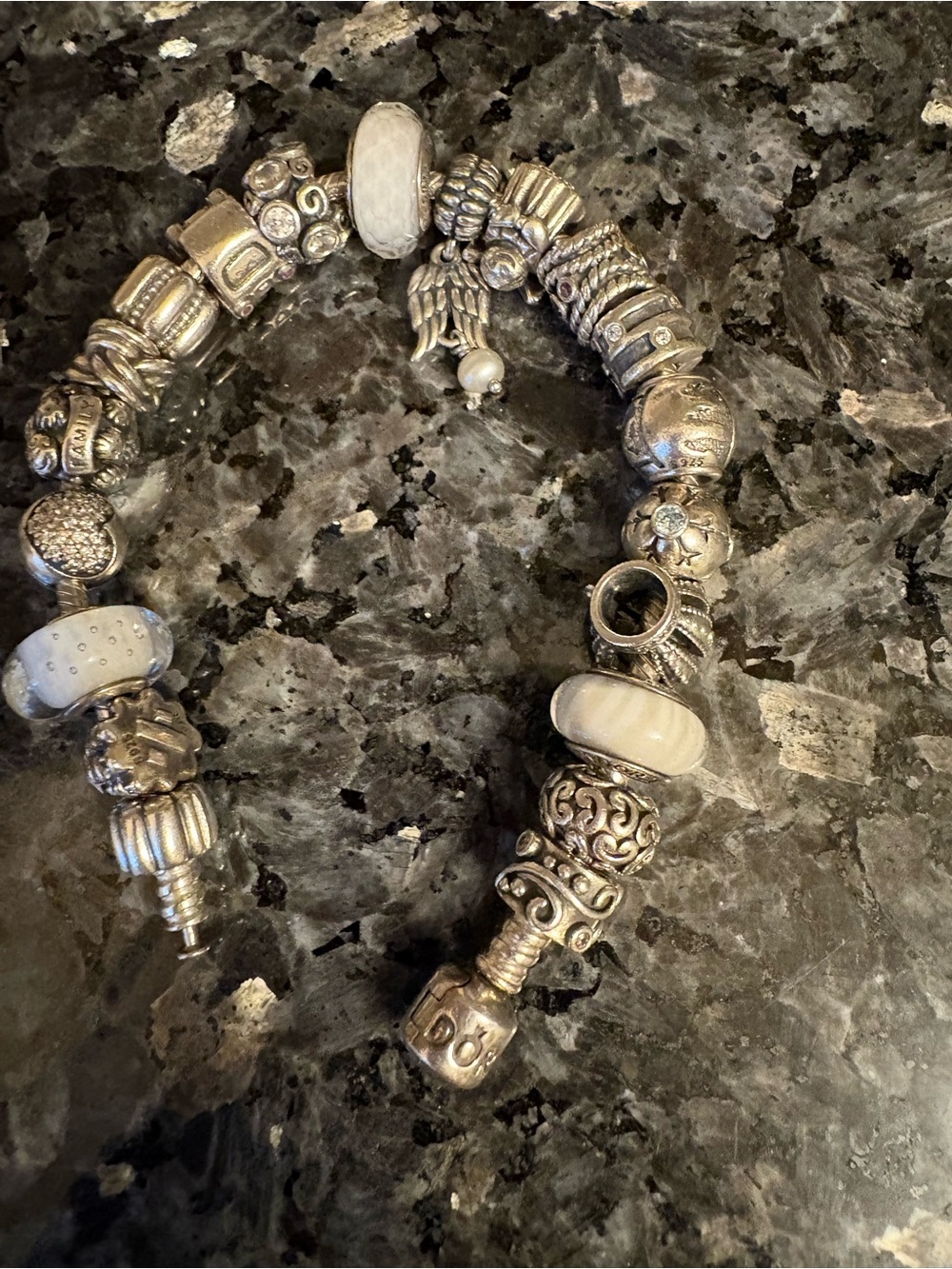 Pandora Silver Charm Bracelet with White Beads